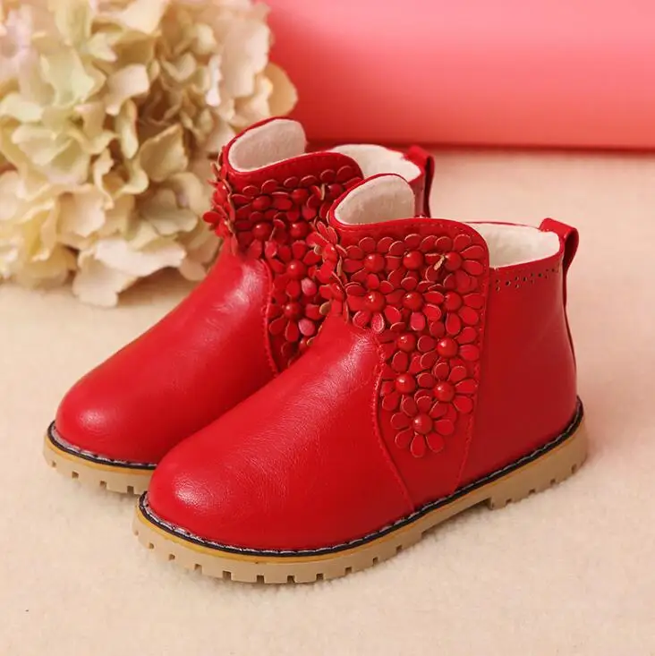 

New Winter Boots For Girls Warm Cotton With Cute Flower Kids Sweet Ankle Boots Children Rubber Boots Princess Hot
