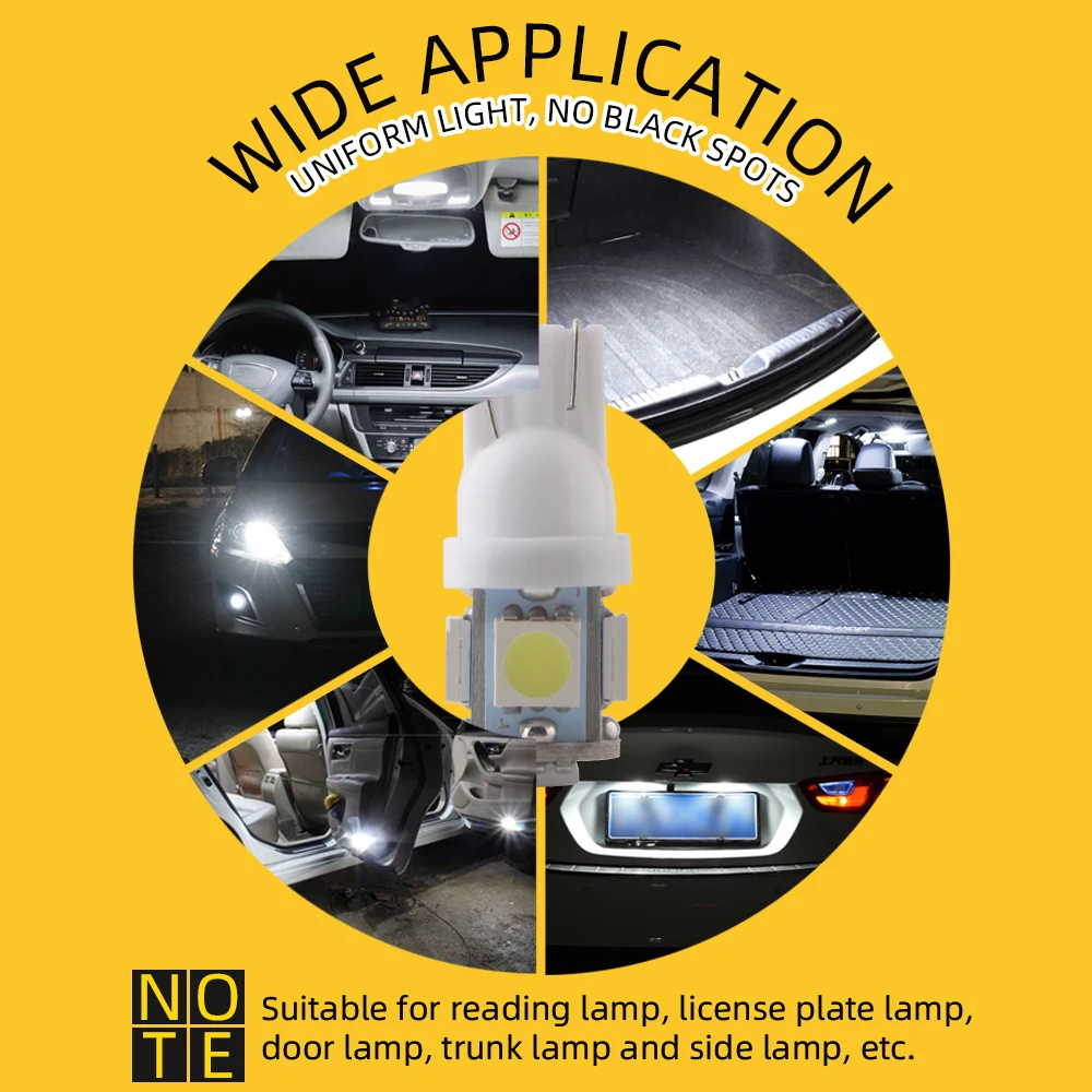 LED Bulb 5W5 W5W 5050 5SMD 12V 7000K T10 10PCS for Pinball Machine Car Wedge Side Signal Light Interior Dome Door Maps Lamps led car lights led lights led bulbs