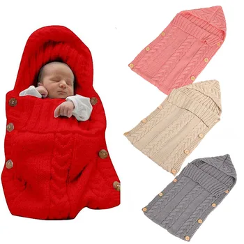 

Kids Swaddle Wrap Warm Sleeping Bags Newborn Baby Cute Knitted Crochet Hooded Envelopes Slaapzak Autumn Windproof Cotton Blanket