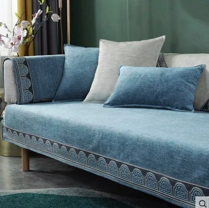 Sea blue Подушка для дивана, полотенца, синель, четыре сезона, универсальный чехол, нескользящая ткань, чехлы для дивана, сиденья для гостиной, дивана, чехлы для дивана - Цвет: Sea blue