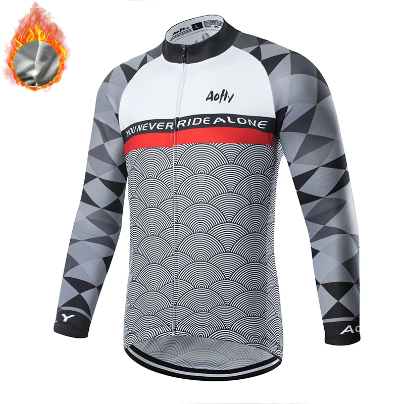 Fleece top Aofly,, дышащая, с длинным рукавом, Pro Team, высокое качество, для велоспорта, Джерси, для горного велосипеда, одежда, сохраняет тепло, в тепле, флисовое пальто - Цвет: Fleece top