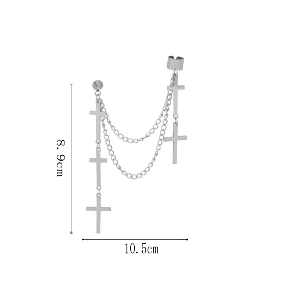 Длинная кисточка, цепочка, серьги для женщин, не серьга-имитация серьги, простая панк Ювелирная клипса, серебряные черные серьги с крестом