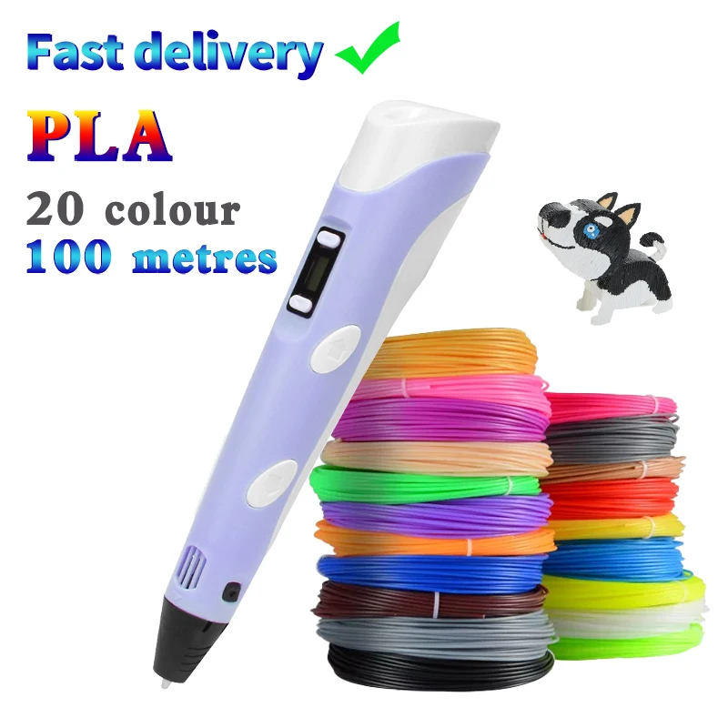 3D Printing Pen DIY Drawing Pen With LCD Display 3D Pen With 20 Colors 100 Meter PLA Filament Christmas Birthday Gift for Child