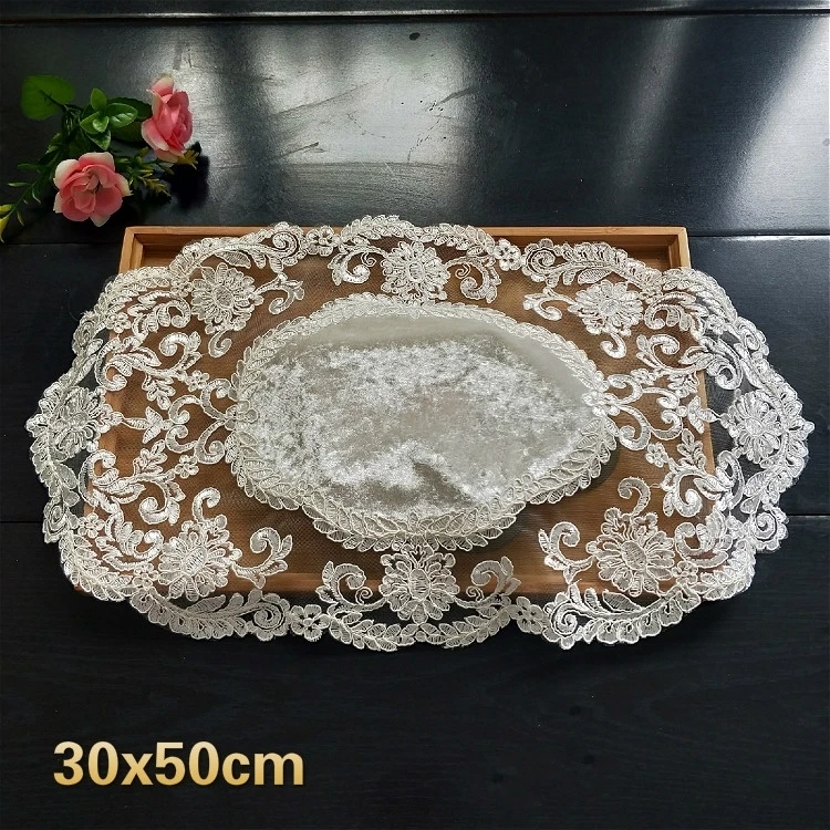 

NEW Luxury European Embroidery Quality Oval Square Placemat Coffee Table Dust Cover Cloth Desk Mat Christmas Decoration Coaster