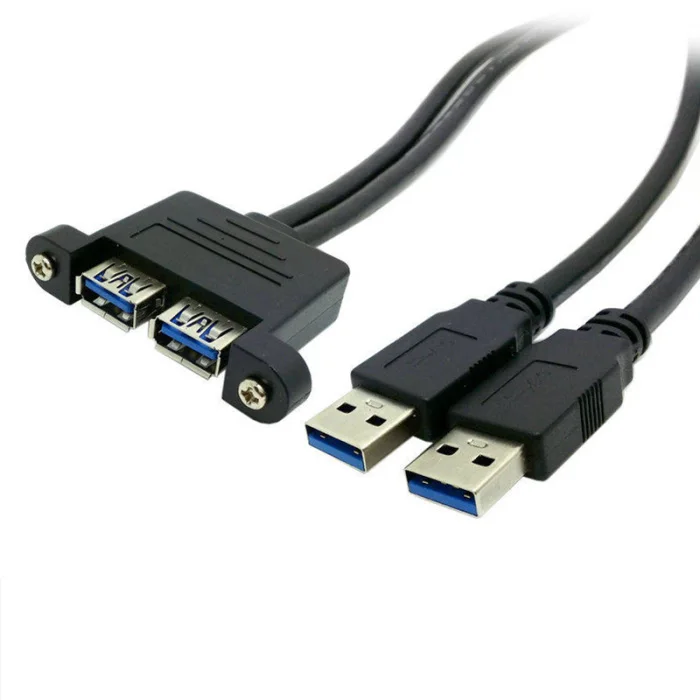 Двойной USB 3,0 папа к женскому удлинительному кабелю с отверстием для крепления винта для домашнего офиса GK99