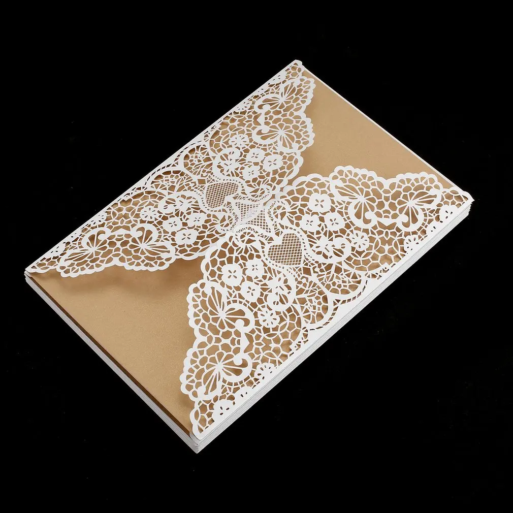  10 pcs Foldable Invitation Card Cover Exquisite Hollow Out Bride Groom Printing Cover for Wedding P - 4.00056E+12