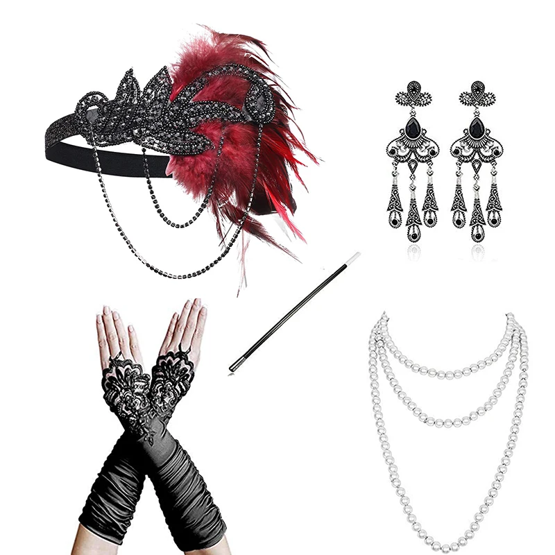 1920s Flapper Girls Accessories Set for Women Great Gatsby Costume Headband  Earrings Necklace Gloves Cigarette Holder Ladies 25 - AliExpress