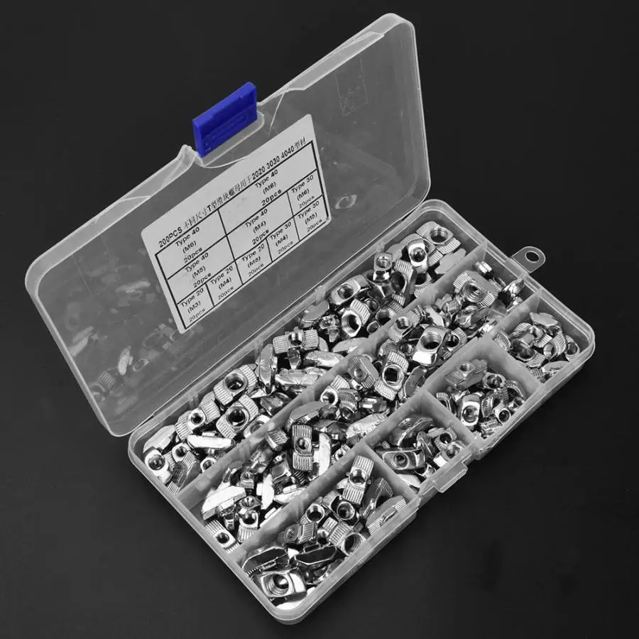 

t-slot nut 200pcs T Slot Slider Nuts M3 M4 M5 M6 M8 Fastener Nuts for 20/30/40 Aluminum Profiles stainless steel square nuts