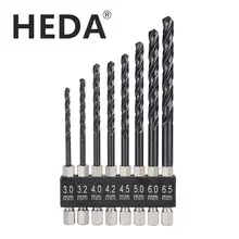 

HEDA 8PCS/Set 3-6.5mm M35 Cobalt TiAIN Spiral Groove 3 Flutes Twist Drill Bits Hex Shank For Stainless Steel Thin Iron