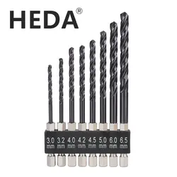 HEDA brocas helicoidales de 3 flautas, vástago hexagonal para hierro fino de acero inoxidable, 3 6,5mm, M35, cobalto, TiAIN, ranura en espiral, 8 unids/set