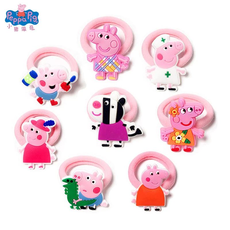 Accesorios para el cabello para niños, cuerda para el pelo de Peppa Pig con bonitos dibujos animados, no daña el cabello, banda de goma pequeña, anilla para el pelo para niña|Figuras de