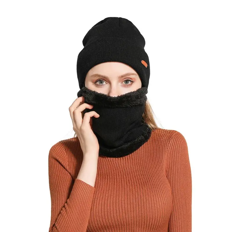Вязанная Шапочка-шарф для взрослых и детей, одноцветная Лыжная шапка с оборками, зимняя утепленная плюшевая подкладка, круглая горловина