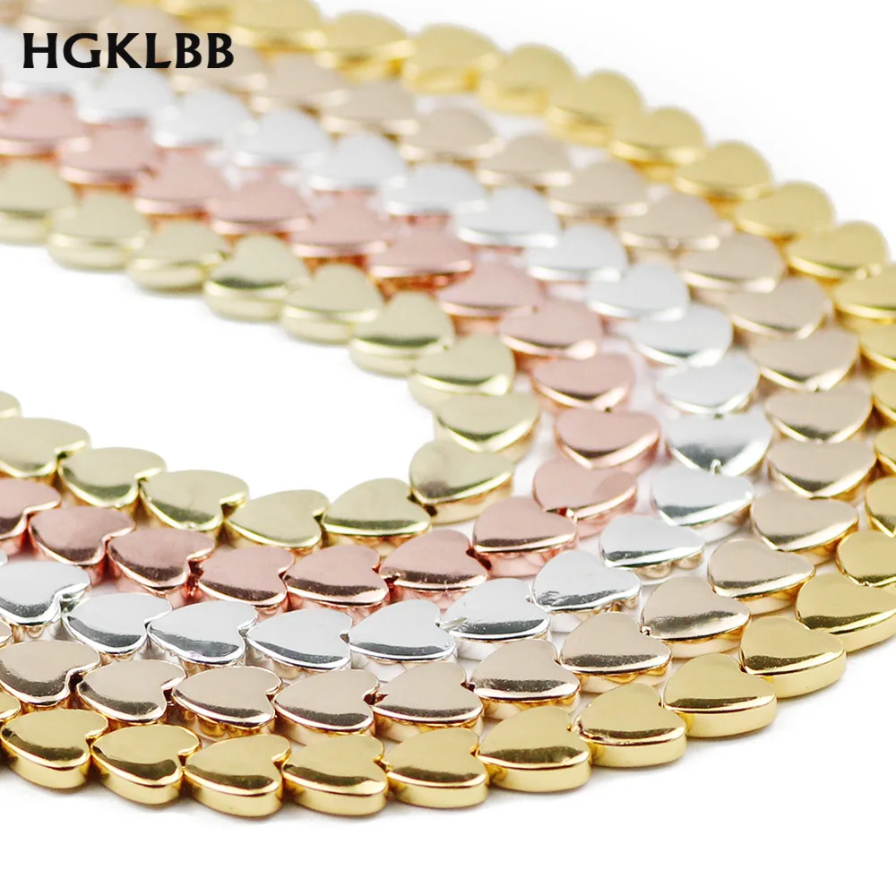 HGKLB 8 мм натуральные золотистые Серебристые сердечки гематитовый камень