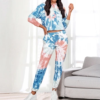 

2020 Loungewear women pajama set home wear tie-dye print nightwear sleepwear fashion spring summer long sleeve pyjamas women