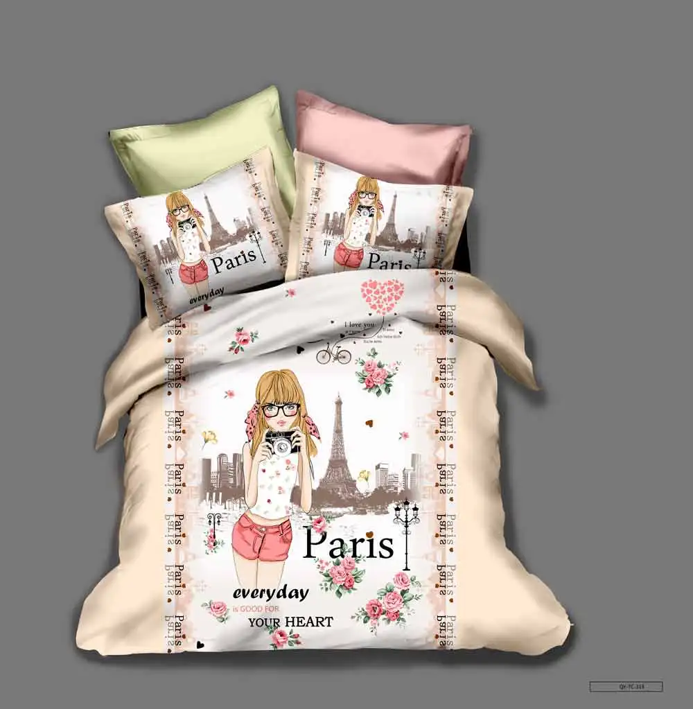Beauty Girls Paris Pattern Bedding Set Bedroom Decor 100% Microfibe Soft 1PC Duvet Cover with Pillowcases No Comforter | Дом и сад
