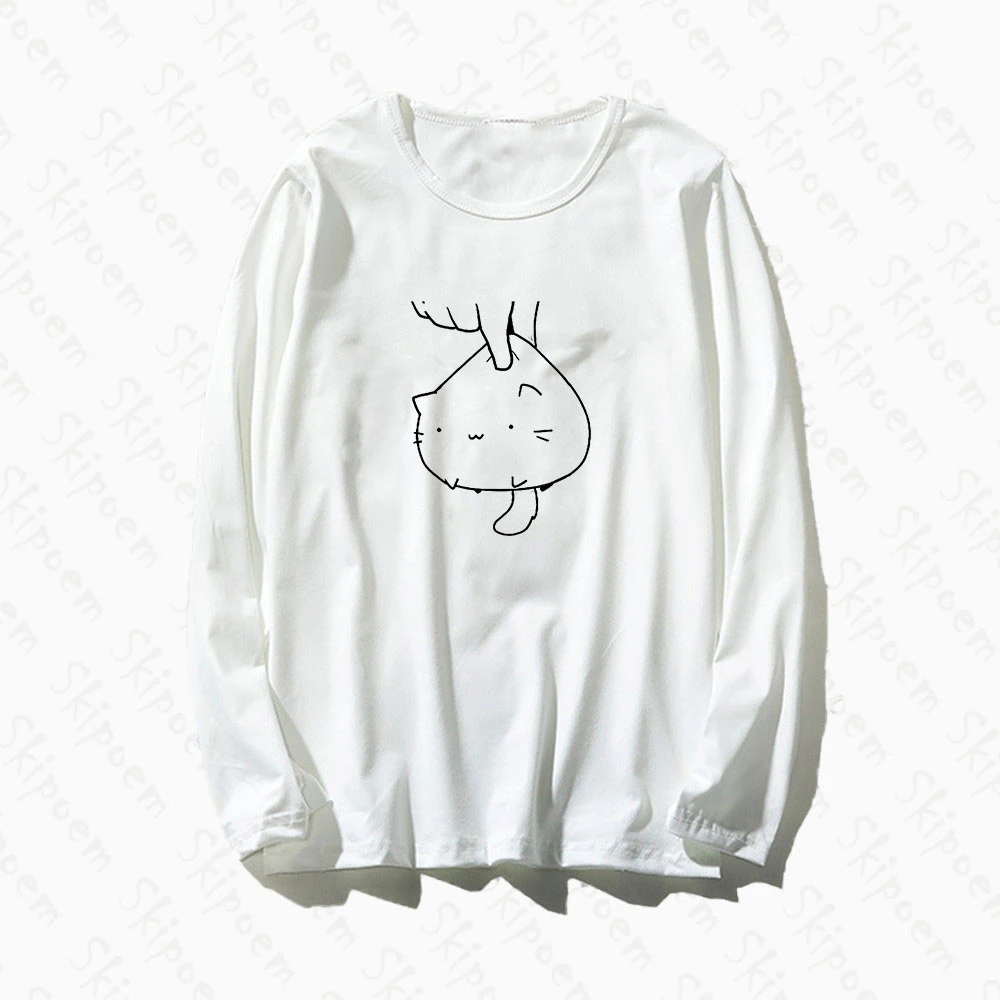 

Kawaii Simple Cat Tshirt Women Vintage Aesthetic Korean Style Harajuku Long Sleeve Plus Size Cotton Tee Shirt Femme Streetwear