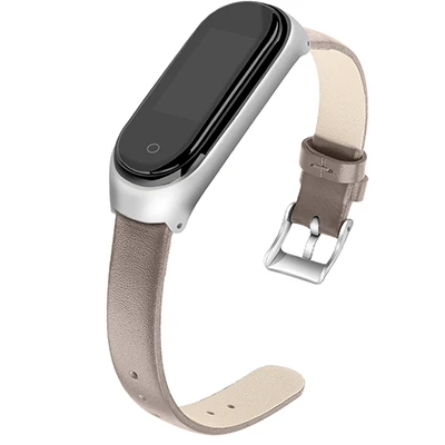 Gray Браслет для Mi Band 4, кожаный браслет с металлической оправой, браслет для Xiaomi Mi, 4, ремешок на запястье Miband, 3 ремешка, умные аксессуары - Цвет: Gray