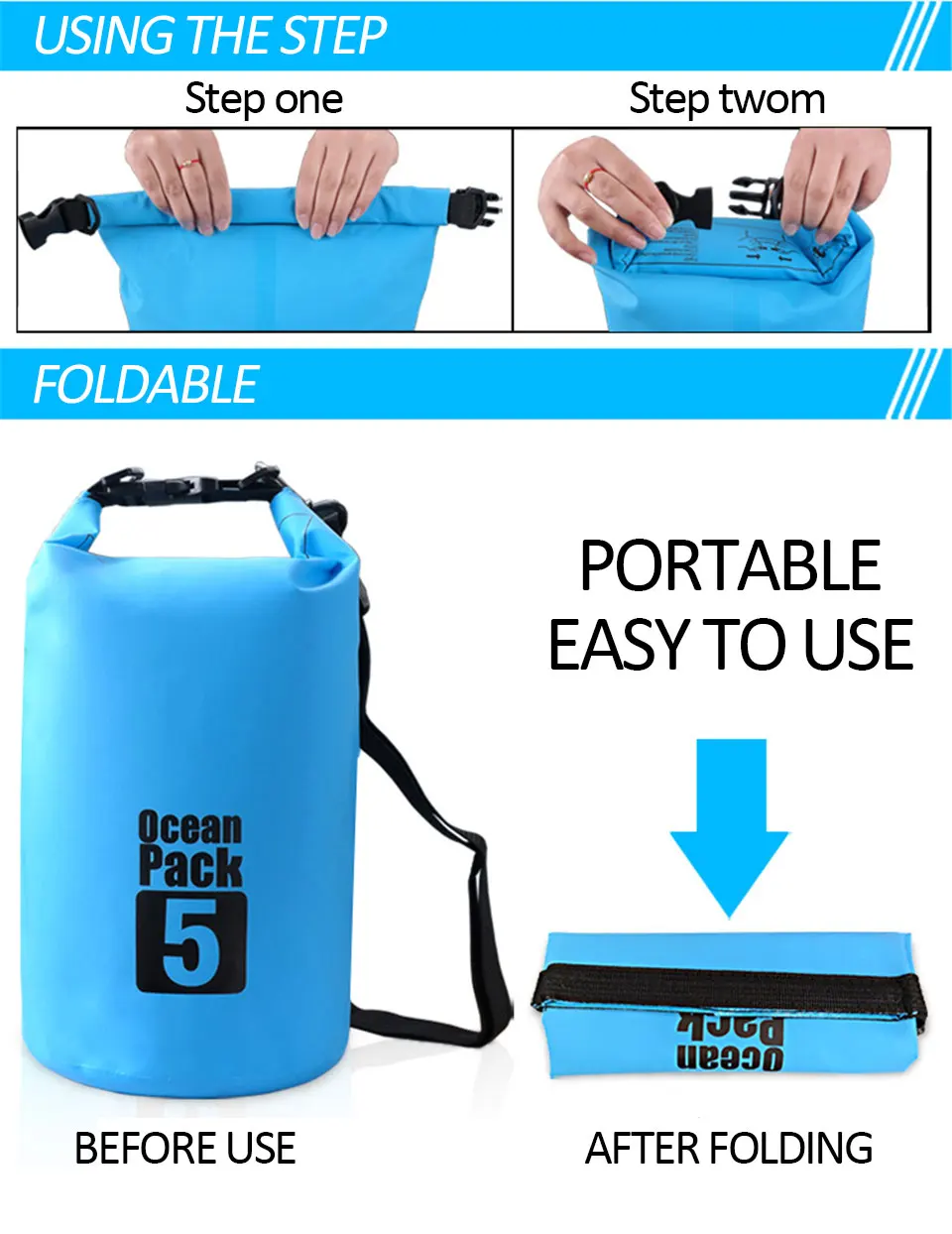 PVC Waterproof Bag 5L 10L 20L Outdoor Swimming Bag Diving Compression Storage  Dry Bag For Man Women Kayaking Backpack