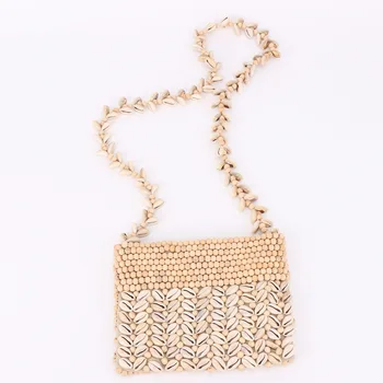 

2020 Fan-shaped Bag Handmade Wear Wooden Bead Within Long Lining Cloth New Style Fashion Bohemian Style