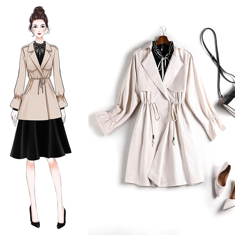 

Women's Large-Size Coat Waist Hugging Slim-Looking Elegant Trench Coat 2020 Autumn New Korean-Style Coat Trench Coat