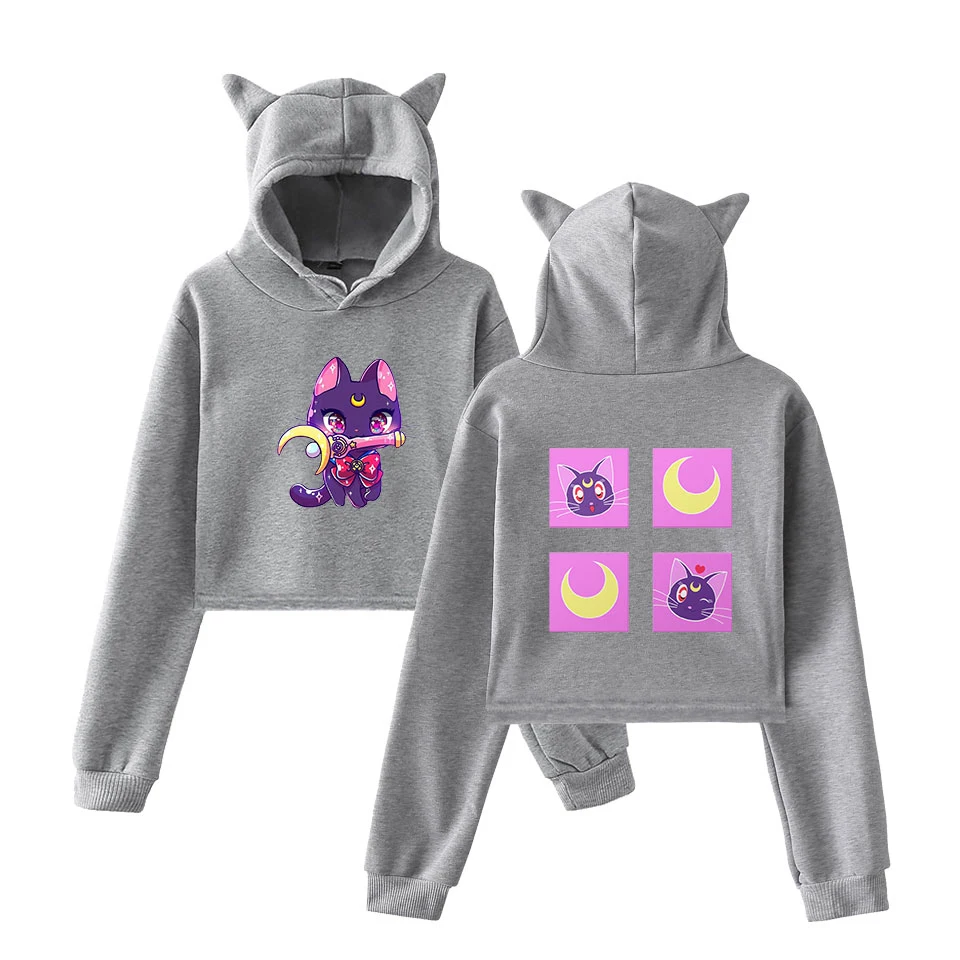 Сейлор Мун толстовки Kawaii одежда Топы Женская толстовка с кошачьими ушками Harajuku корейский стиль 90s мультфильм Ullzang Толстовка Femme