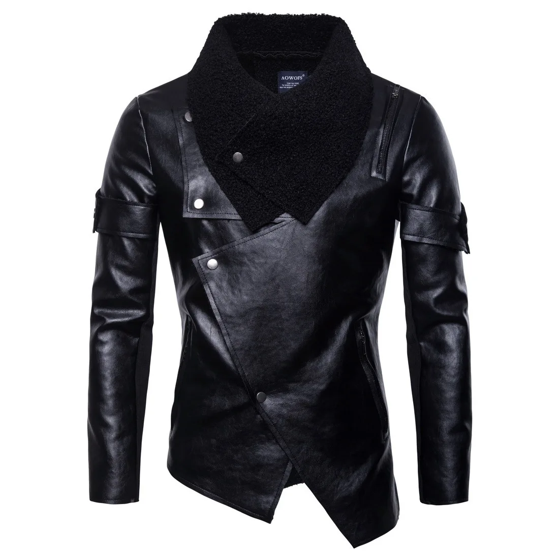 

2019 Autumn Clothing New Style Europe And America Men Locomotive Leather Coat Cool Irregular Punk Large Lapel Coat