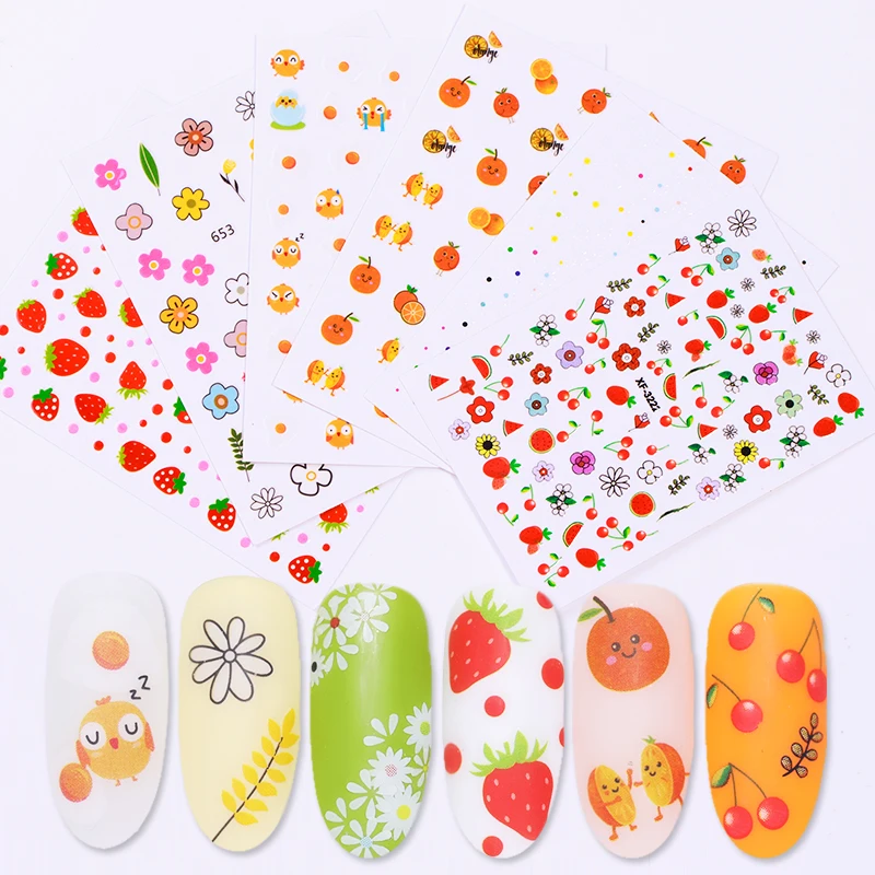 

1 Sheet 3D Nail Stickers Self-adhesive Transfer Decals Egg Yolk Strawberry Design Sticker Paper Nail Art Decoration