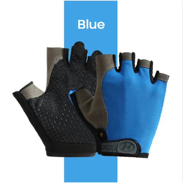Half Finger Gloves Gym Fitness Anti-Slip Women Men Half Finger Summer Fishing Cycling Fingerless Gloves Female Bicycle Bike Blue