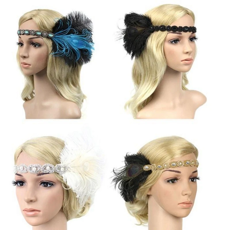 Headpiece Feather Flapper Headband Great Gatsby Headdress hair clips Prom headdress accesorios para el cabello