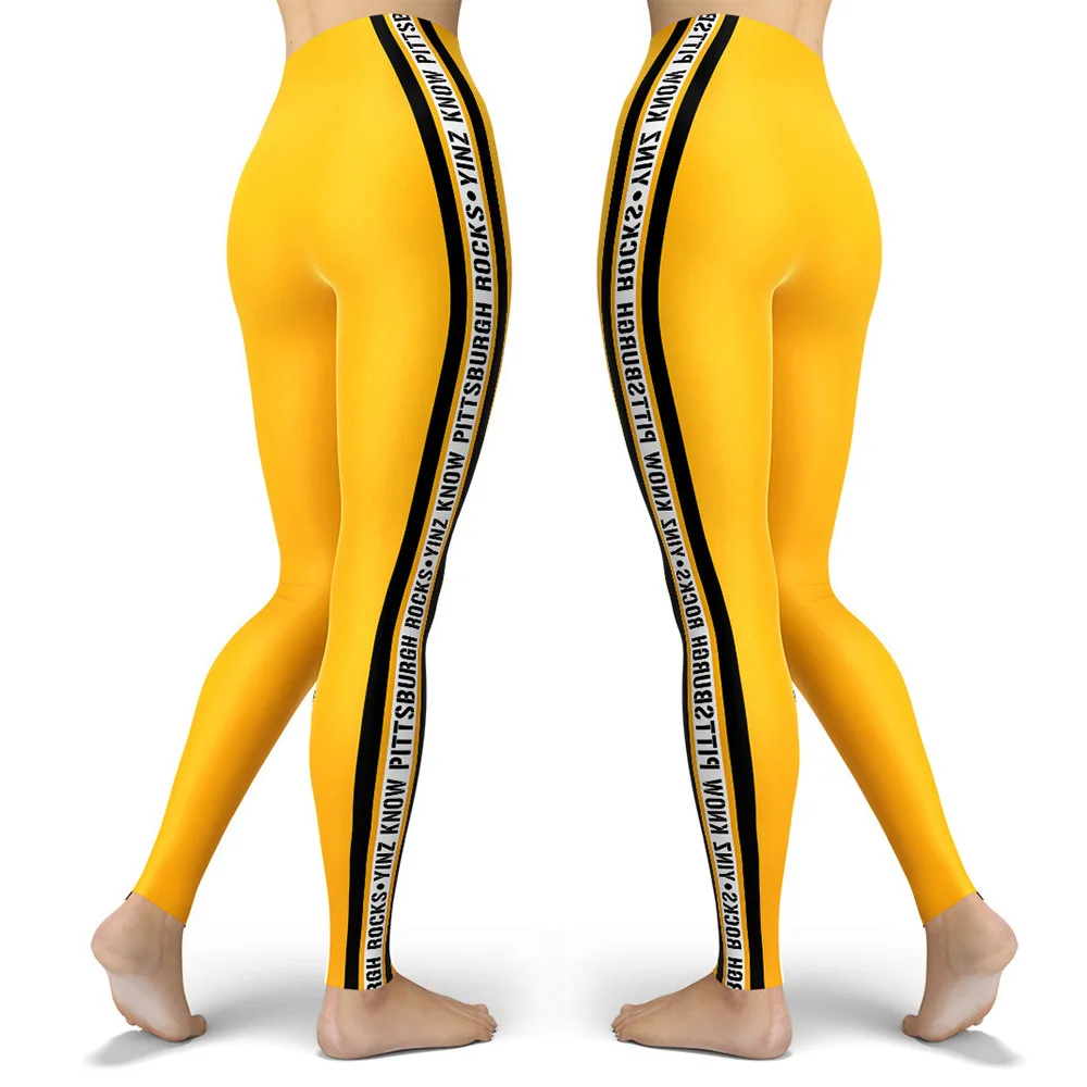 Mallas mujer sexis negro letras rayas estampado amarillo polainas