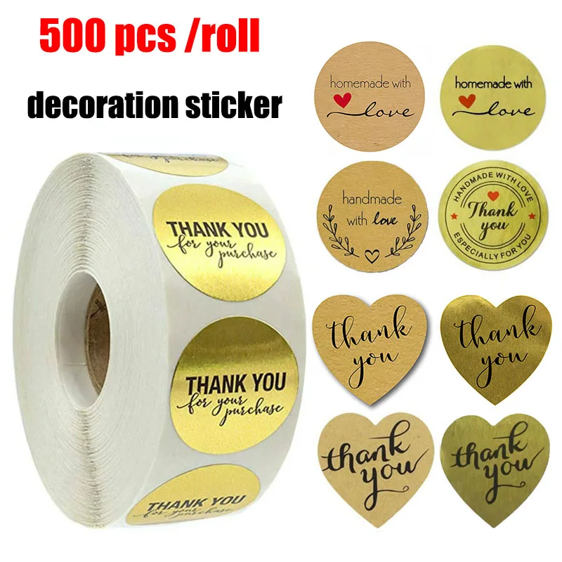

9 Styles 500pcs Gold Thank You Sticker for Wedding Decoration Christmas Party Decorations for Home and Halloween Decoration
