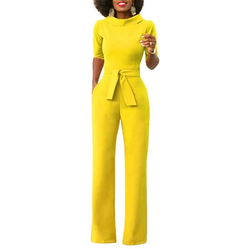 

Sexy Women Half Sleeve High Waist Wide Leg Long Pants Jumpsuit Romper with Belt Wide Leg Long Pants Jumpsuit Romper with Belt