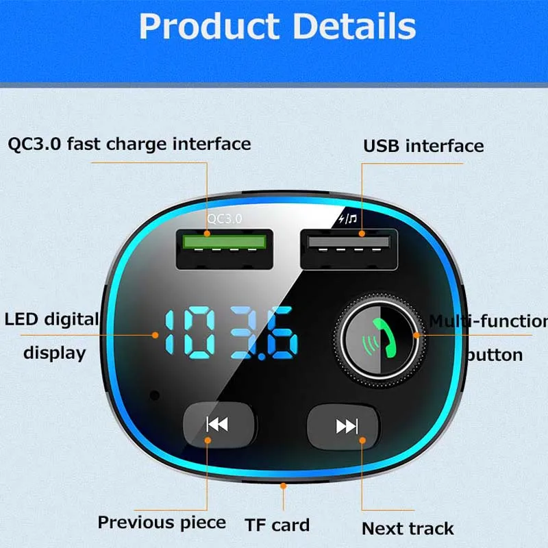 JINSERTA Bluetooth 5,0 fm-передатчик стерео автомобильный mp3-плеер аудио адаптер Быстрая зарядка 3,0 двойной USB Автомобильное зарядное устройство цифровое напряжение