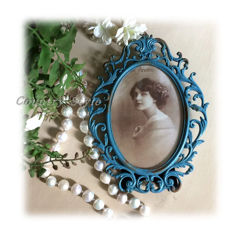

Tabletop Stand Blue Small Shabby Metal Chic Photo Frame