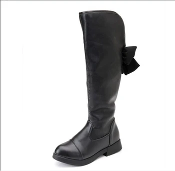 

2019 Girls bow single boots black over the knee high boots boots spring and autumn Korean kids boots