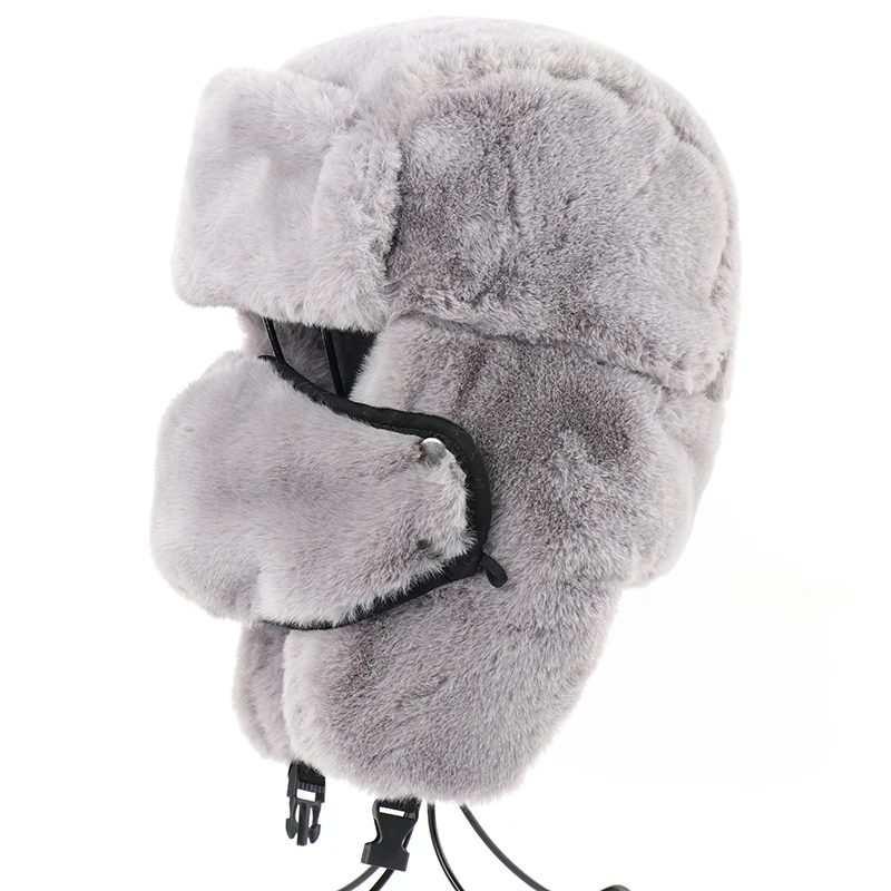 Winter Hat Fashion Hat Fur Hat Earflap Hat Faux Fur Hat CAMOLAND Winter Thermal Faux Rabbit Fur Bomber Hats Women Men Soviet Army Military Badge Russia Face Neck Earflap Snow