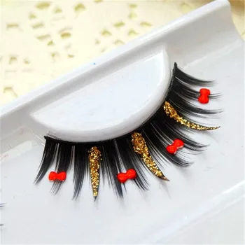 

YOKPN Exaggerated Shimmery False Eyelashes Bow Gold Glitter Eyelashes Latin Dance Performance Party Photo Bride Makeup Eyelashes