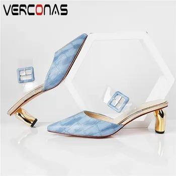 

VERCONAS Women Sandals 2020 Fashion Summer Casual Shoes Genuine Leather Woman Pumps Pointed Toe Strange High Heeled Shoes Woman