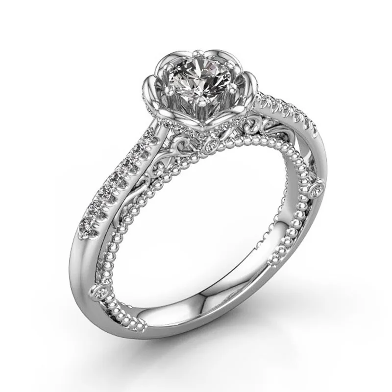 

Elegant Female Rose Zircon Rings Exquisite Crystal Wedding Engagement Fashion Ring