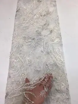 

French Net Lace Fabric 2019 Latest African Guipure Lace Fabric With Embroidery Mesh Tulle White Cord Sequins Lace Fabric FZ108