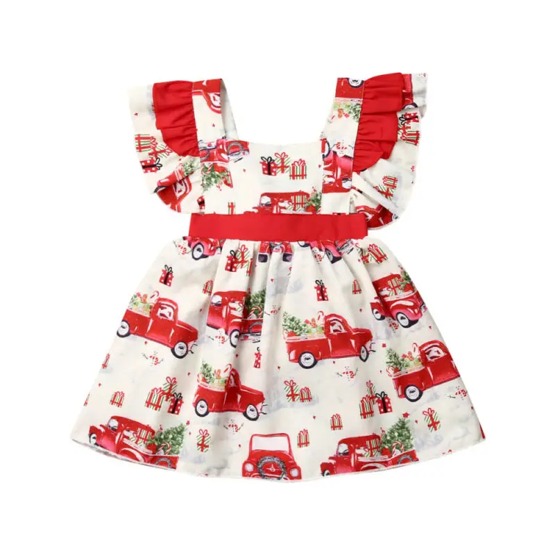 

Christmas Dress Newborn Kids Baby Girl Dress 0-3Y Ruffles Sleeve Print Xmas Clothes Festival Bowknot Party Tutu Dress