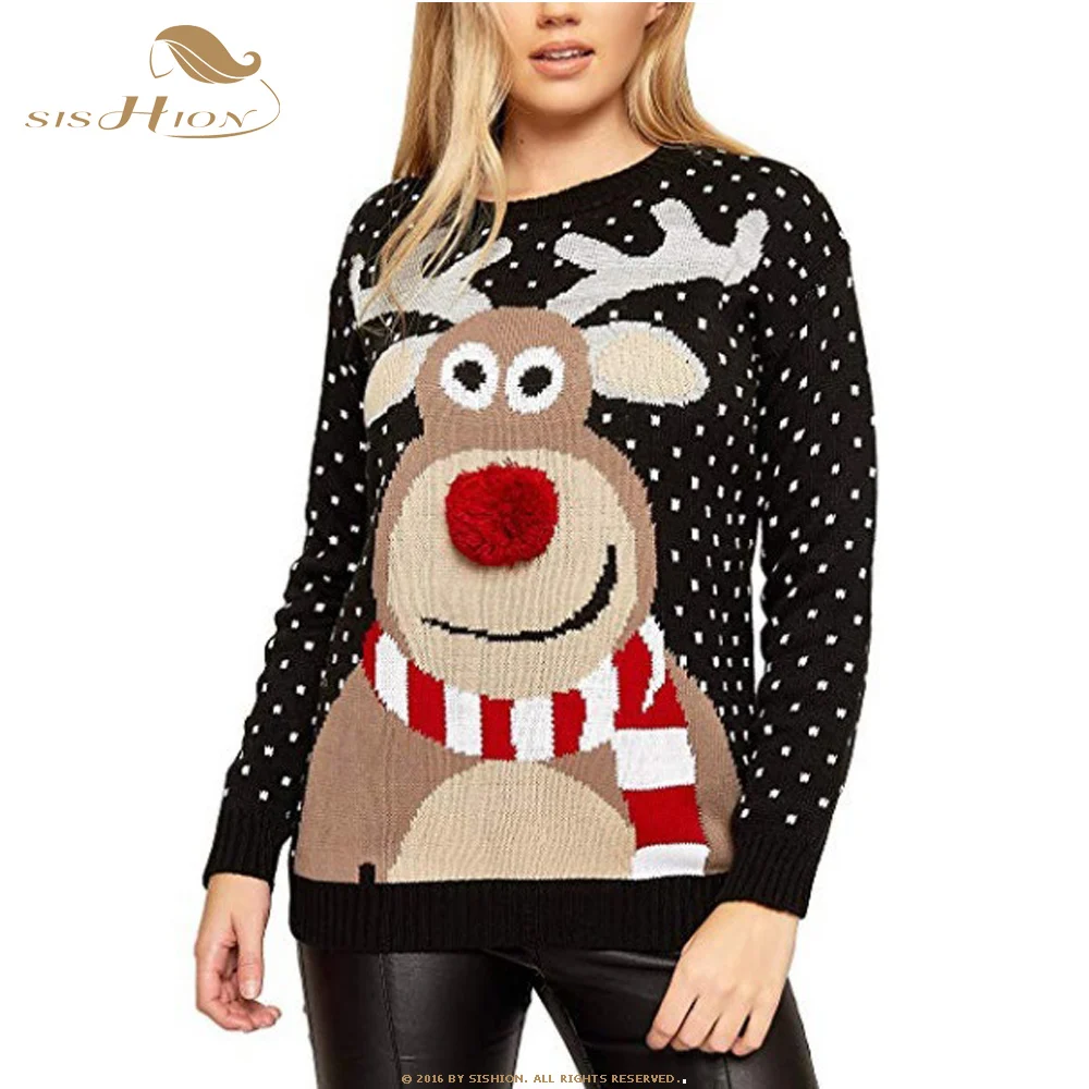 SISHION Рождественский свитер с принтом оленя женский зимний теплый вязаный пуловер свитер джемпер женский топ с длинными рукавами Блузка SP0886