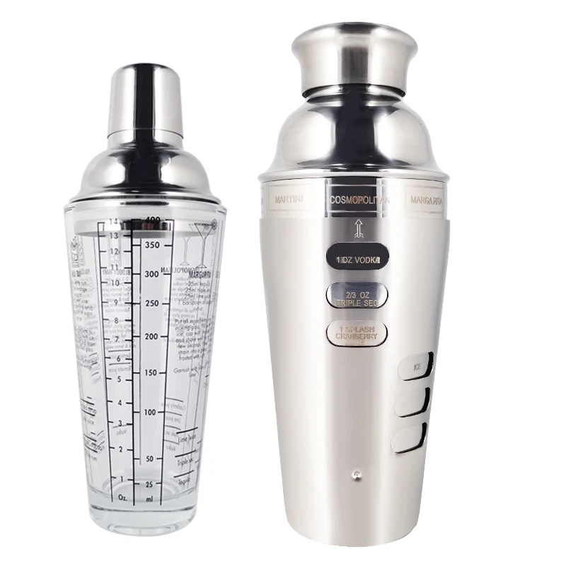 700Ml Stainless Steel Cocktail Shaker Measuring Bar Drink Mixer 400ml Glass Bartender Strainer Set | Дом и сад