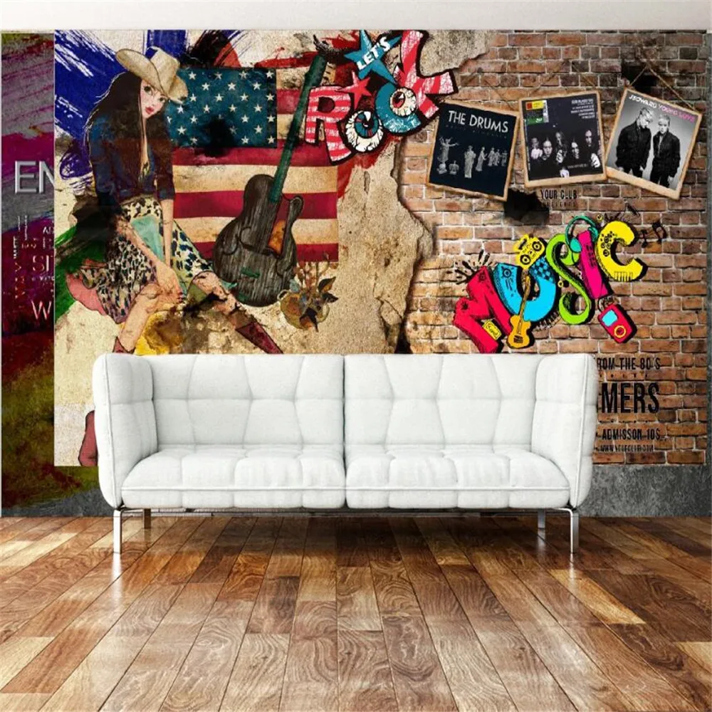 

milofi custom 3D large wallpaper wall retro nostalgic MUSIC beauty bar background wall painting
