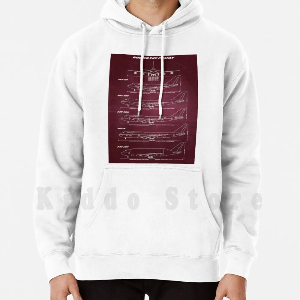 Boeing 747 Family Blueprint (Rosso) Felpe Con Cappuccio Manica Lunga Boeing 747 Jumbojet Jumbo Jet 747 Sp 747 100 747 400