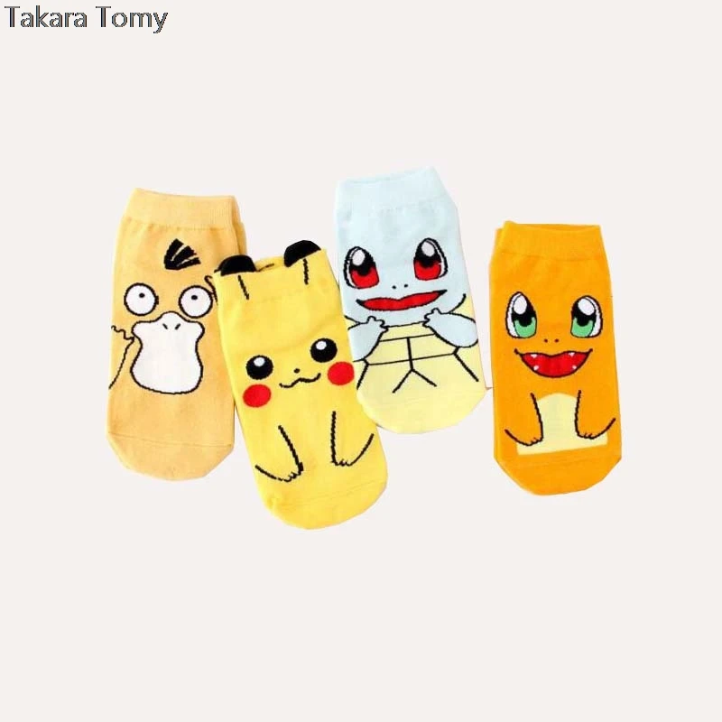 4 par/lote las mujeres la Navidad, Ginebra, chocolate, vino, si puede leer esto traer vino de primavera, el verano y el otoño calcetas cortas con diseños de dibujos animados Señoras y mujeres de algodón lindo pokemon Calcetines