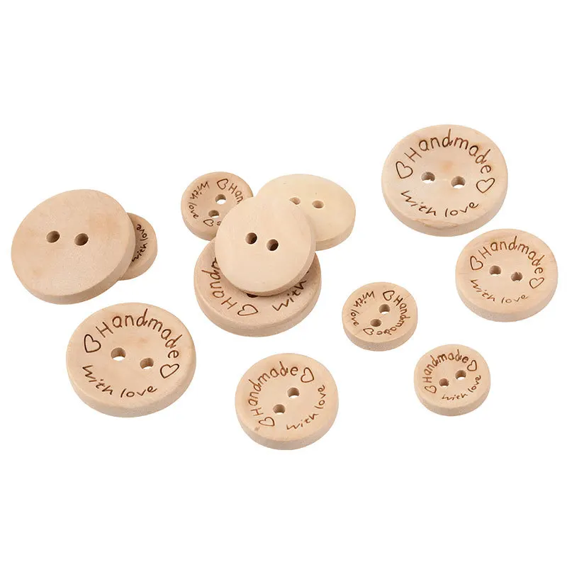 50Pcs 2Hole Natural Wooden Buttons handmade with love wood Button For Scrapbooking Craft DIY Baby Clothing Sewing Accessories