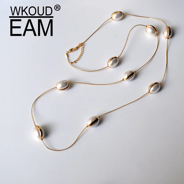 WKOUD EAM Ювелирные изделия/ Новая мода темперамент имитация жемчуга длинное одиночное ожерелье свитер цепь женские аксессуары S# N34408