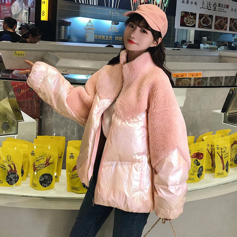 

2010 Winter Lamb Wool Patchwork Short Jackets Fashion Female Winter Jacket Women Parkas Warm Casual Overcoat Jacket Parkas