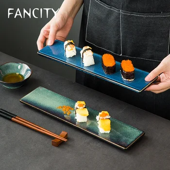 

FANCITY Long flat plates, rectangular sushi plates, restaurant snack plates, home plates, ceramic plates